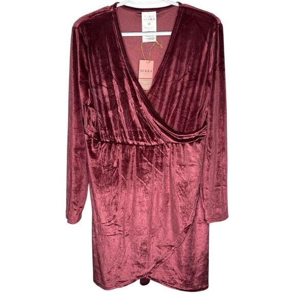 Serra Dresses & Skirts - New Serra F Wrap Velvet Burgundy V- Neck Long Sleeve Dress Sz M Holiday Party